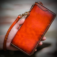 Handmade Leather Mens Chain Biker Wallet Cool Leather Wallet Long Clutch Wallets for Men