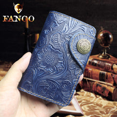 Handmade Leather Floral Mens Cool Key Wallet Wallet Card Holder Small Card Keychain Wallets for Men