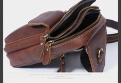 Genuine Leather Mens Cool Chest Bag Sling Bag Crossbody Bag Travel Bag Hiking Bag for men