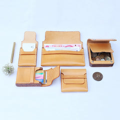Handmade Wooden Brown Leather Mens Wallet Small Card Holder Coin Wallet for Men - iwalletsmen