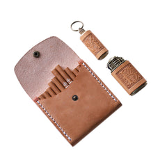 Handmade Wooden Black Leather Mens 20pcs Cigarette Case Cool Custom Cigarette Holder for Men - iwalletsmen