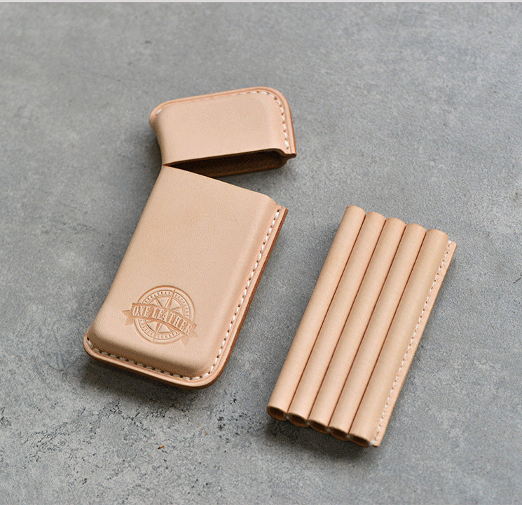 Handmade Beige Leather Womens 10pcs Cigarette Holder Case Cool Custom Cigarette Case for Women - iwalletsmen