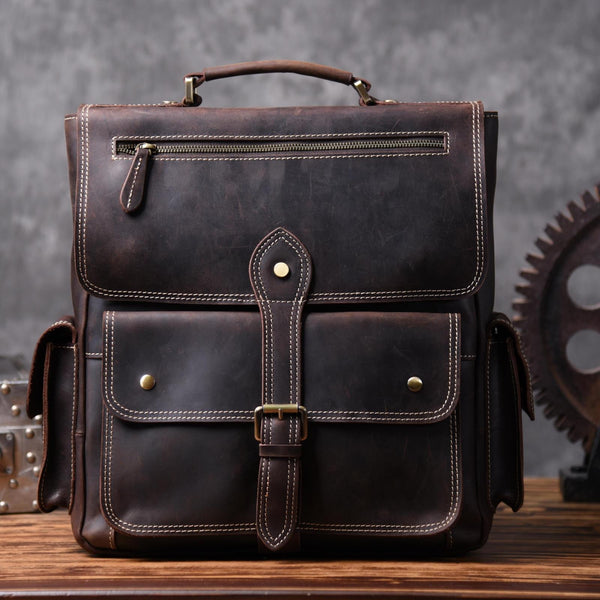 Handmade Leather Mens Cool Backpack Messenger Bag Briefcase Work Bag Business Bag for men