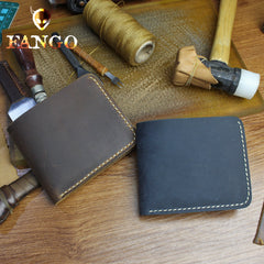 Handmade Leather Mens Cool Slim Leather Wallet Men billfold Wallets Bifold for Men