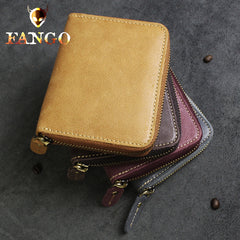 Handmade Leather Mens Cool Slim Leather Wallet Men Zipper billfold Wallets Bifold for Men