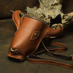Handmade Leather Mens Cool XO Bull Backpack Sling Bag Black Travel Bag Hiking Bag for men