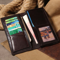 Cool Leather Mens Long Leather Wallet Bifold Slim Wallet for Men