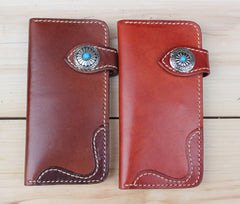 Handmade Leather Mens Vintage Long Wallet Cool Long Wallet for Men - iwalletsmen