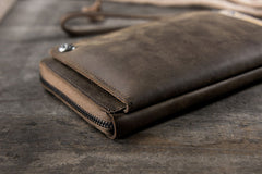 Handmade Leather Mens Cool Long Chain Wallet Phone Biker Trucker Wristlet Wallet