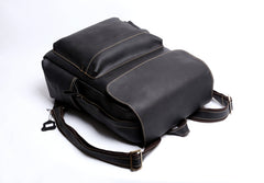 Genuine Leather Mens Cool Backpack Sling Bag Large Black Travel Bag Hiking Bag for men