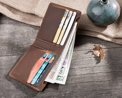 Handmade Leather Mens Cool Slim Leather Wallet Men Small Wallets Bifold for Men
