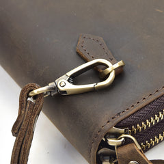 Handmade Leather Mens Cool Long Leather Wallet Zipper Wristlet Bag Clutch Wallet for Men
