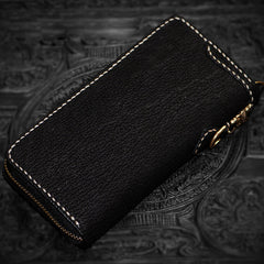 Handmade Leather Tibetan Mens Chain Biker Wallet Cool Leather Wallet Long Clutch Wallets for Men