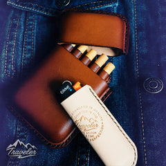 Beige Leather Mens Engraved Skull Cigarette Holder Case Vintage Custom Cigarette Case for Men - iwalletsmen