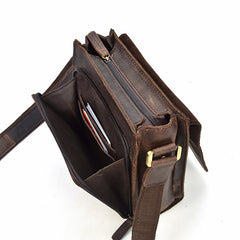 Genuine Leather Mens Messenger Bag Vertical iPad Shoulder Bag For Men