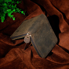 Handmade Leather Mens Cool Zipper Leather Wallet Card Wallet Men Small Wallets Bifold for Men
