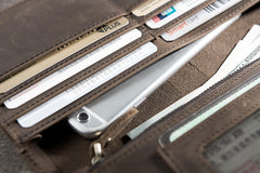 Handmade Leather Mens Clutch Wallet Cool Leather Wallet Long Phone Wallets for Men
