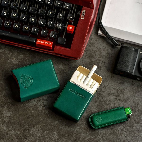 Handmade Green Leather Mens 20pcs Cigarette Case Cool Custom Cigarette Case for Men - iwalletsmen