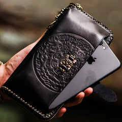 Handmade Leather Mens Tibetan Chain Biker Wallet Cool Leather Wallet Long Clutch Wallets for Men