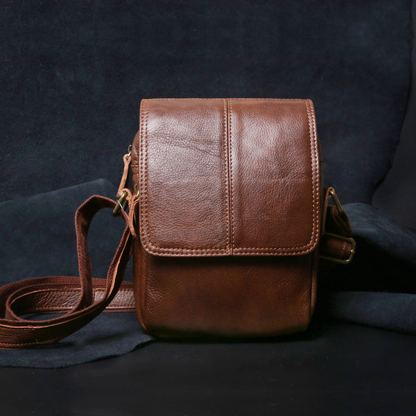 Genuine Leather Mens Cool Messenger Bag Square Bag Chest Bag Bike Bag Cycling Bag for men