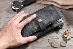 Handmade Leather Mens Biker Wallet Cool Leather Wallet Long Wrist Wallets for Men
