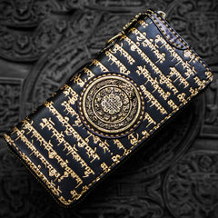 Handmade Leather Tibetan Mens Chain Biker Wallet Cool Leather Wallet Long Clutch Wallets for Men