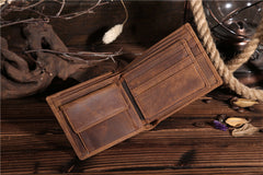 Handmade Leather Mens Cool Slim Leather Wallet Card Wallet Holders Men Small Wallets Bifold for Men
