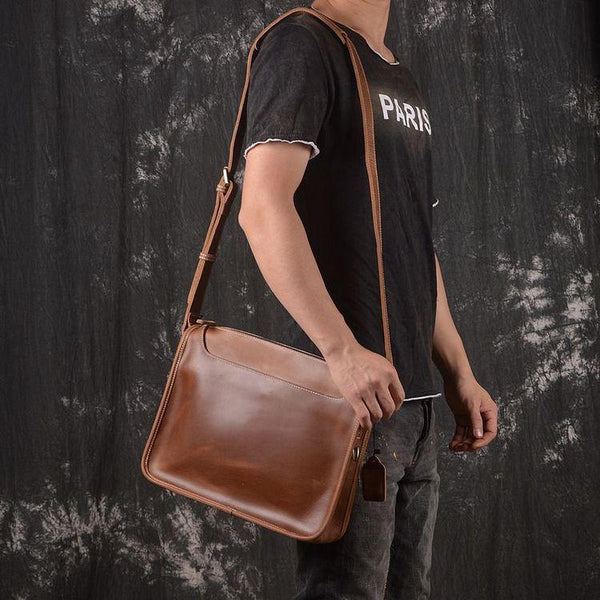 Cool Leather Men Vintage Coffee Messenger Bag Shoulder Bags for Men - iwalletsmen