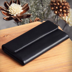 Handmade Leather Mens Cool Long Leather Wallet Trifold Clutch Wallet for Men