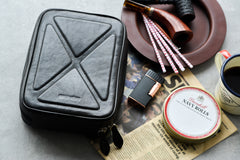 Cool Leather Black Mens Leather 4pcs Tobacco Pipe Case Zipper Tobacco Pipe Case for Men - iwalletsmen