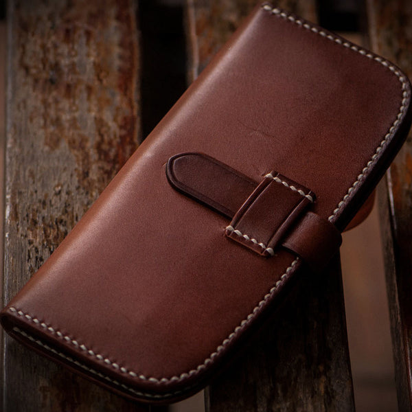 Handmade Leather Men Slim Cool Leather Wallet Long Phone Clutch Wallets for Men