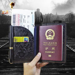 Handmade Leather Floral Mens Cool Travel billfold Wallet Passport Card Holder Small Card Slim Wallets for Men