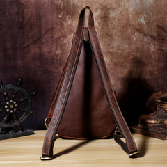 Genuine Leather Mens Cool Chest Bag Sling Bag Crossbody Bag Travel Bag Hiking Bag for men