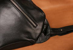 Black Leather Mens Sling Bag Sling Shoulder Bag Sling Backpack for men - iwalletsmen