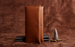 Handmade Leather Mens Cool Long Leather Wallet Clutch Wristlet Wallet for Men