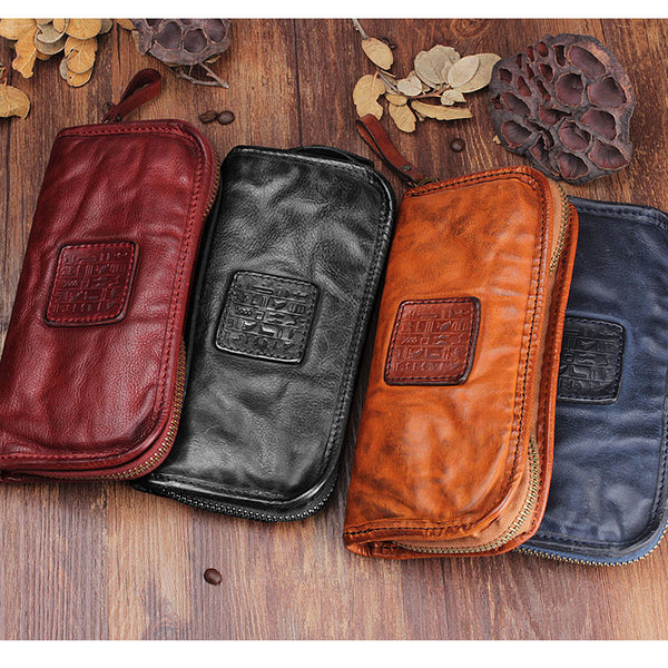 Handmade Leather Mens Cool Long Leather Wallet Zipper Clutch Wallet for Men - iwalletsmen