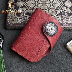 Handmade Leather Floral Mens Cool billfold Wallet Card Holder Small Card Slim Wallets for Men