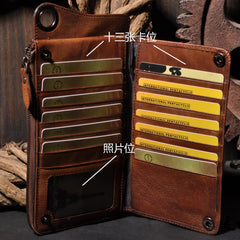 Handmade Mens Cool Long Leather Chain Wallet Cards Biker Trucker Wristlet Wallet - iwalletsmen