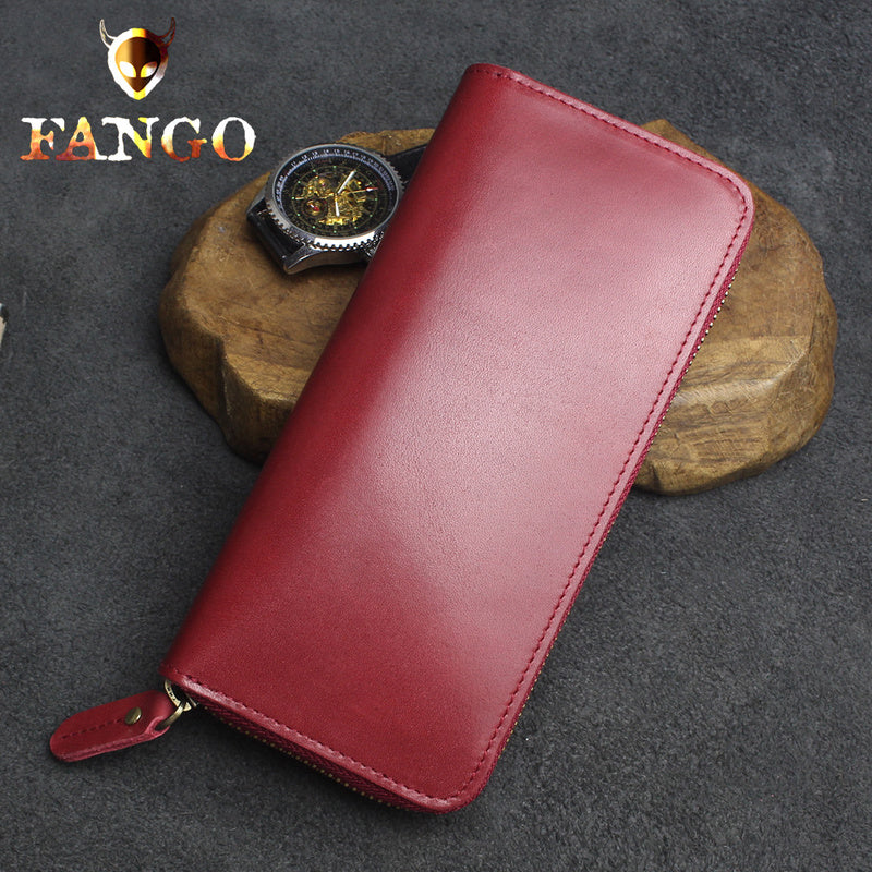 Handmade Leather Mens Cool Zipper Phone Travel Long Wallet Card Holder Card Slim Clutch Wallets for Men