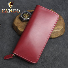 Handmade Leather Mens Cool Zipper Phone Travel Long Wallet Card Holder Card Slim Clutch Wallets for Men