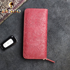 Handmade Leather Floral Mens Cool Travel Long Wallet Card Holder Card Slim Clutch Wallets for Men