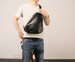 Black Leather Mens Sling Bag Sling Shoulder Bag Sling Backpack for men - iwalletsmen