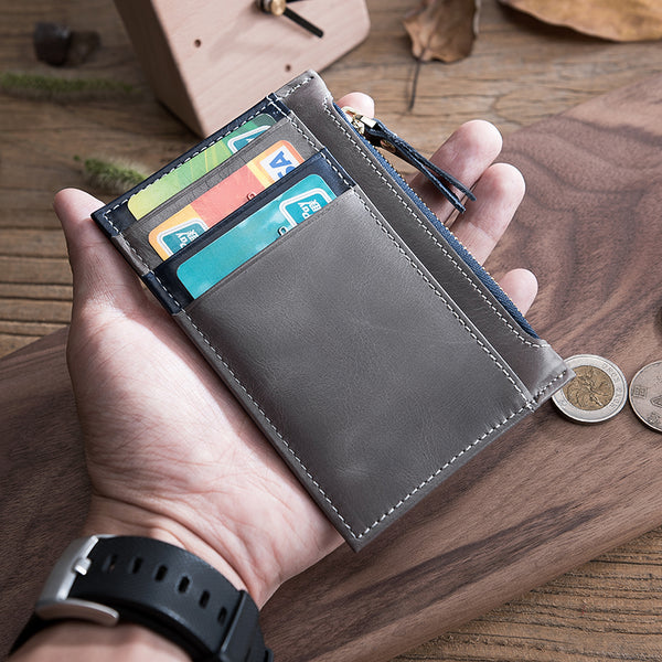Handmade Leather Mens Cool billfold Wallet Card Holder Small Card Slim Wallets for Men