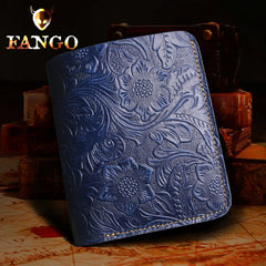 Handmade Leather Floral Mens Cool Slim Leather Wallet Men billfold Wallets Bifold for Men