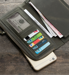 Handmade Leather Mens Clutch Wallet Cool Leather Wallet Long Phone Wallets for Men
