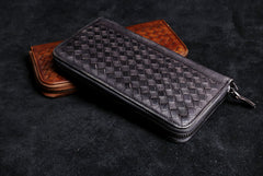 Handmade Leather Mens Cool Long Leather Wallet Card Wallet Clutch Wristlet Wallet for Men