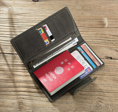 Handmade Leather Mens Travel Wallet Passport Leather Wallet Long Phone Wallets for Men