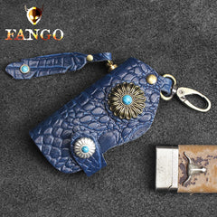 Handmade Leather Floral Mens Cool Car Key Wallet Coin Wallet Pouch Car KeyChain for Men