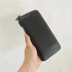 [On Sale] Handmade Mens Long Biker Wallets with Chain Cool Zipper Leather Biker Chain Wallets - iwalletsmen