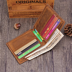 Handmade Leather Mens Cool Slim Leather Wallet Card Wallet Holders Men Small Wallets Bifold for Men